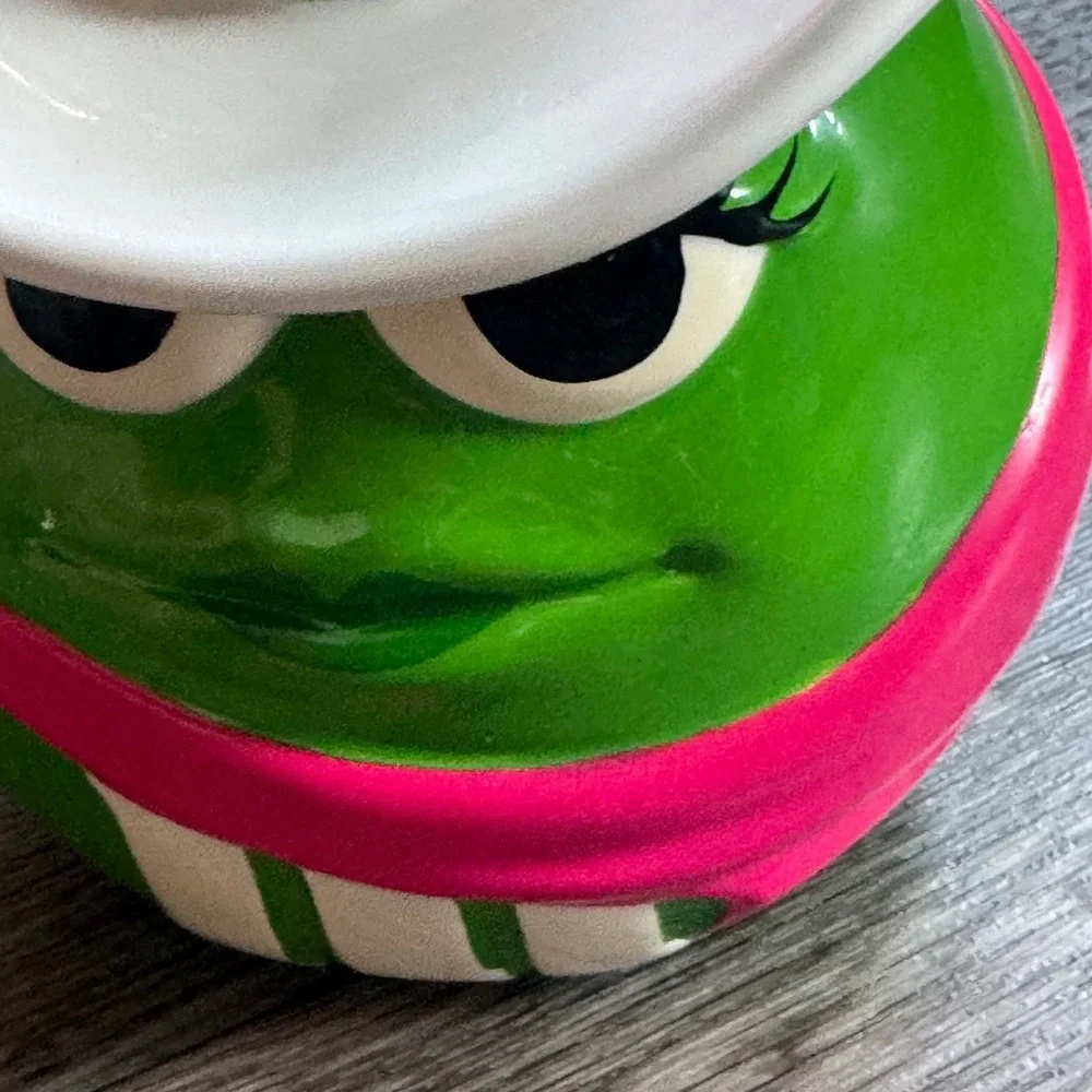 M&M's Candy Jar Green Character Cowboy Hat Ceramic Green White Pink Galerie